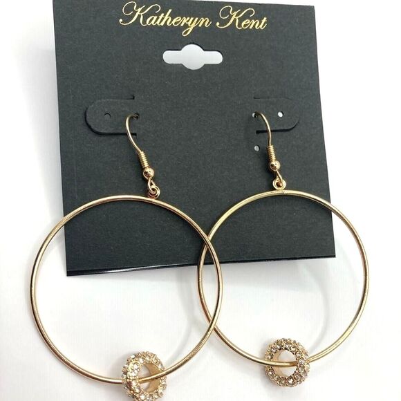 Katheryn Kent Rhinestone Charm Hoop Dangle Earrings - Picture 1 of 4